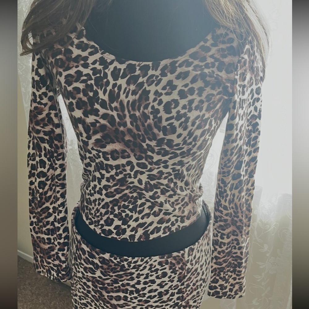 Cotton classic Leopard Print Long Sleeve 2 piece  Dress